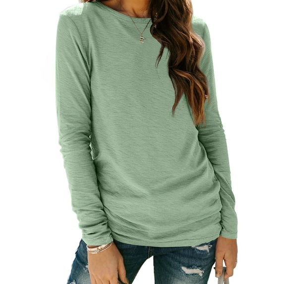 SUNBS Long Sleeve Shirts for Women Crew Neck Fall Fashion Pullover Casual Tops Clothes