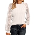 thumbnail image 1 of SUNBS Blouses for Women Lace Tops Crewneck Casual Fashion Pleated Long Sleeve Shirts, 1 of 7