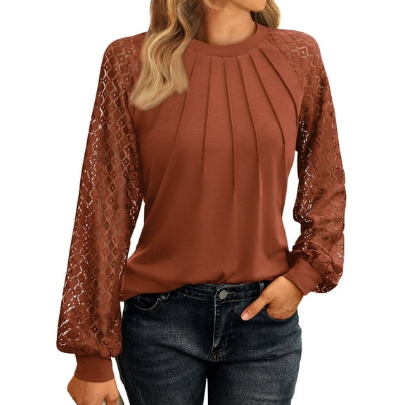 SUNBS Long Sleeve Shirts for Women Crewneck Casual Fashion Blouses Knitted Tunic Tops