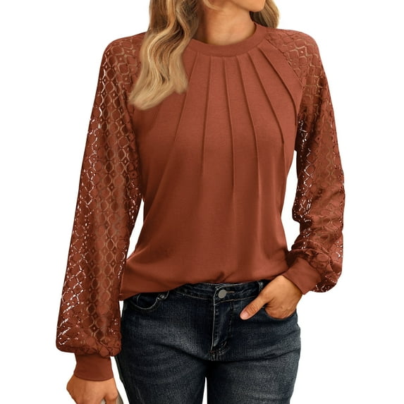 SUNBS Long Sleeve Shirts for Women Crewneck Casual Fashion Blouses Knitted Tunic Tops