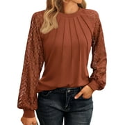 SUNBS Long Sleeve Shirts for Women Crewneck Casual Fashion Blouses Knitted Tunic Tops