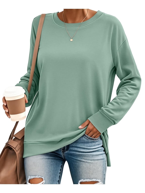 Long Sleeve Shirts for Women Crewneck Sweatshirt Casual Pullover Ladies Tops and Blouses