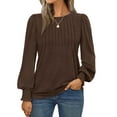 thumbnail image 1 of SUNBS Long Sleeve Shirts for Women Pleated Crewneck Fall Winter Casual Blouses, Sizes S-3XL, 1 of 7
