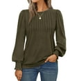 thumbnail image 1 of SUNBS Long Sleeve Shirts for Women Pleated Crewneck Fall Winter Casual Blouses, Sizes S-3XL, 1 of 8