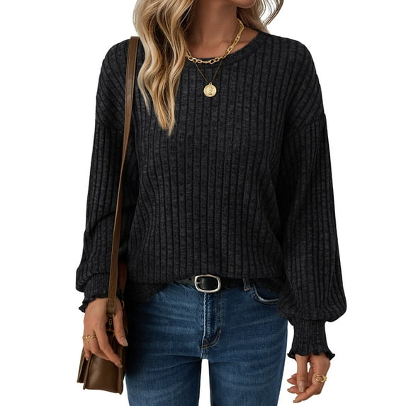SUNBS Long Sleeve Shirts for Women Tops Fall Fashion Outfits Crewneck Sweaters Trendy Blouse Dressy Casual
