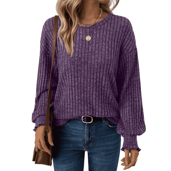 SUNBS Long Sleeve Shirts for Women Tops Fall Fashion Outfits Crewneck Sweaters Trendy Blouse Dressy Casual