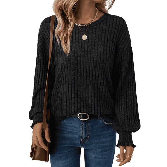 SUNBS Long Sleeve Shirts for Women Tops Fall Fashion Outfits Crewneck Sweaters Trendy Blouse Dressy Casual