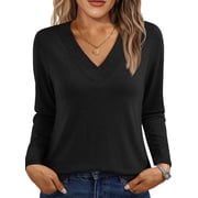 SUNBS Long Sleeve Shirts for Women Tops V Neck Casual Tops Comfortable Shirt Soft Basic Tees Women Blouses