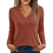 SUNBS Long Sleeve Shirts for Women Tops V Neck Casual Tops Comfortable Shirt Soft Basic Tees Women Blouses