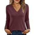 thumbnail image 1 of SUNBS Long Sleeve Shirts for Women Tops V Neck Casual Tops Comfortable Shirt Soft Basic Tees Women Blouses, 1 of 8
