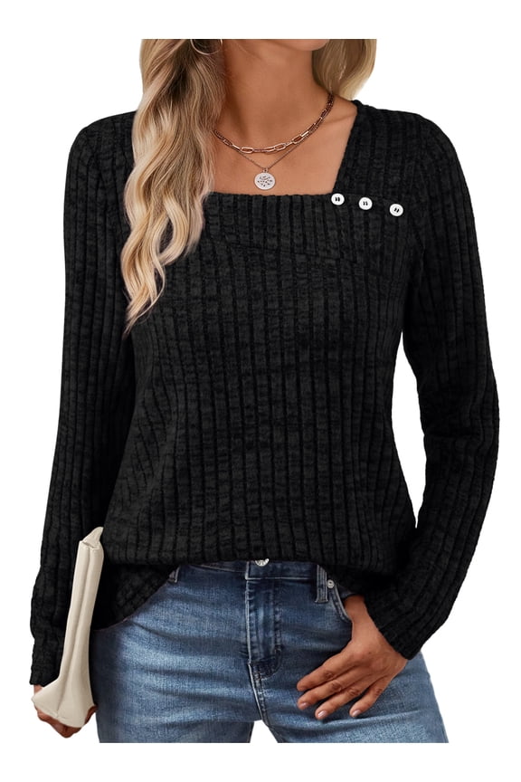 Long Sleeve Shirts for Women Top Trendy Casual Square Neck Tops Lightweight Sweaters womens shirts