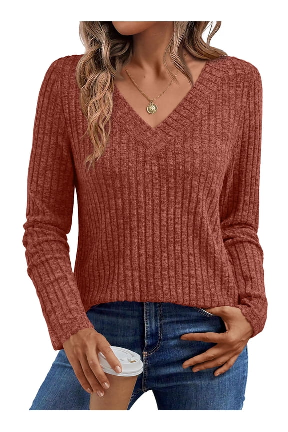 Long Sleeve Shirts for Women V Neck Fall Sweater Fashion Outfits Tunic Tops