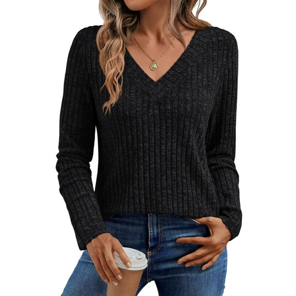 SUNBS Long Sleeve Shirts for Women V Neck Fall Sweater Fashion Outfits Tunic Tops