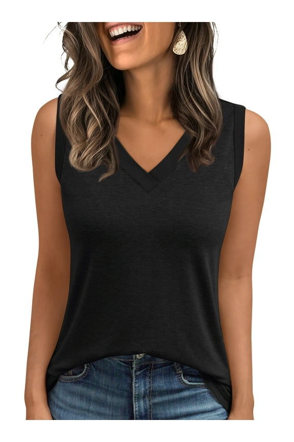 Loose Fit Tank Tops for Women Beach Vacation Clothes for Women V Neck Trendy Tee Sleeveless Shirts