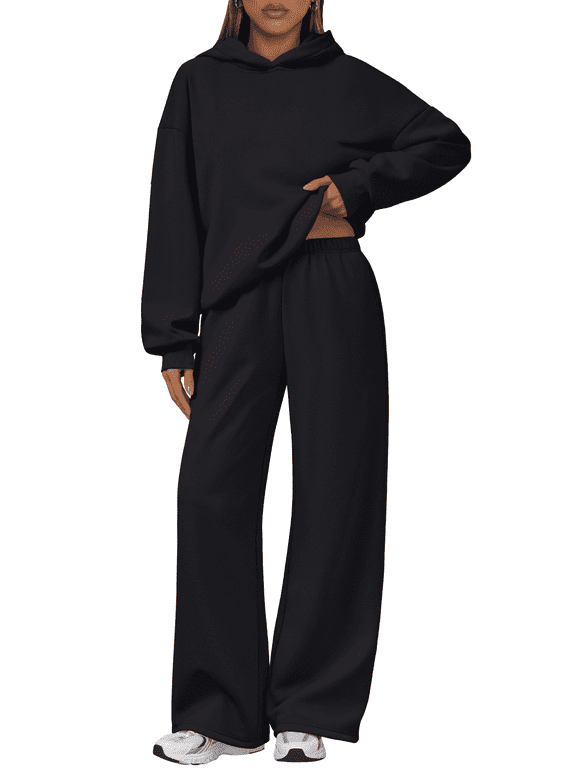 Two Piece Sets for Women Matching Outfit Fall Hoodies Wide Leg Sweatpants Casual Lounge Sweatsuit Set