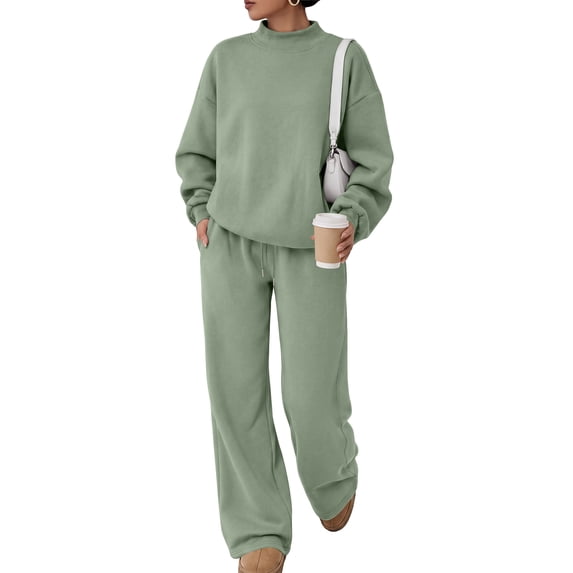 SUNBS 2 Piece Women's Sweatsuits Fall Mock Neck Sweatshirts Outfits Loungewear Wide Leg Sweatpants Tracksuit with Pocket