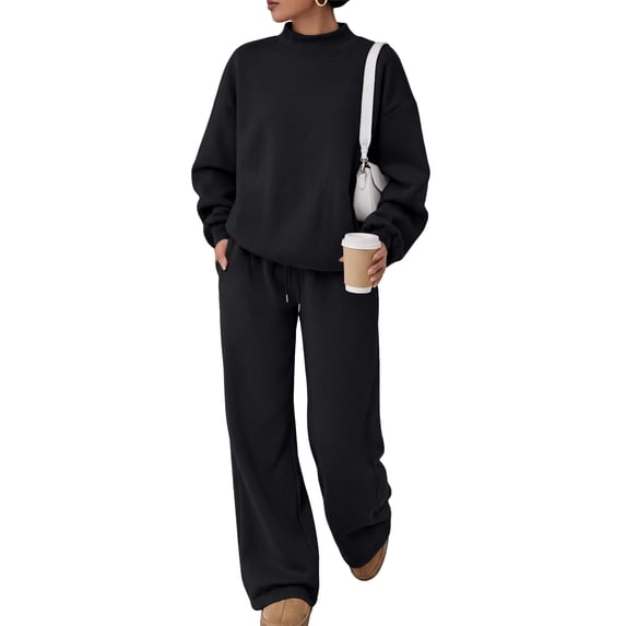 SUNBS 2 Piece Women's Sweatsuits Fall Mock Neck Sweatshirts Outfits Loungewear Wide Leg Sweatpants Tracksuit with Pocket