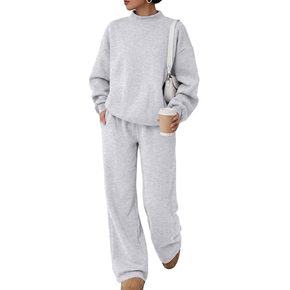 SUNBS 2 Piece Women's Sweatsuits Fall Mock Neck Sweatshirts Outfits Loungewear Wide Leg Sweatpants Tracksuit with Pocket