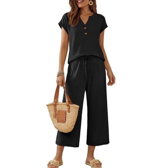 SUNBS Lounge Sets for Women 2 Piece Outfit Sets Cap Sleeve Henley Shirt and Pants Sweatsuit Womens Matching Sets