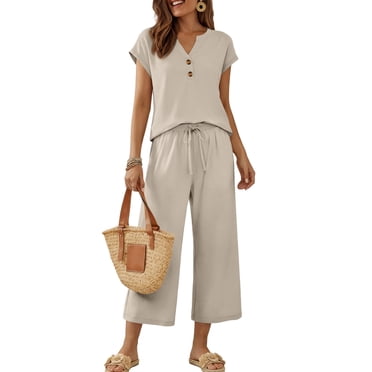 SUNBS Lounge Sets for Women 2 Piece Outfit Sets Cap Sleeve Henley Shirt and Pants Sweatsuit Womens Matching Sets