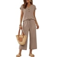 thumbnail image 1 of SUNBS Lounge Sets for Women 2 Piece Outfit Sets Cap Sleeve Henley Shirt and Pants Sweatsuit Womens Matching Sets, 1 of 9