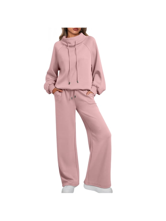 Lounge Sets for Women Sweatsuits 2 Piece Outfits 2025 Fall Drawstring Sweatshirt Wide Leg Sweatpants Tracksuit