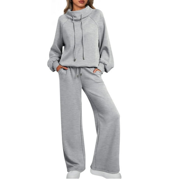 SUNBS 2 Piece Outfits Women Sweatsuits Drawstring Sweatshirt Lounge Sets 2025 Fall Wide Leg Sweatpants Tracksuit with Pockets