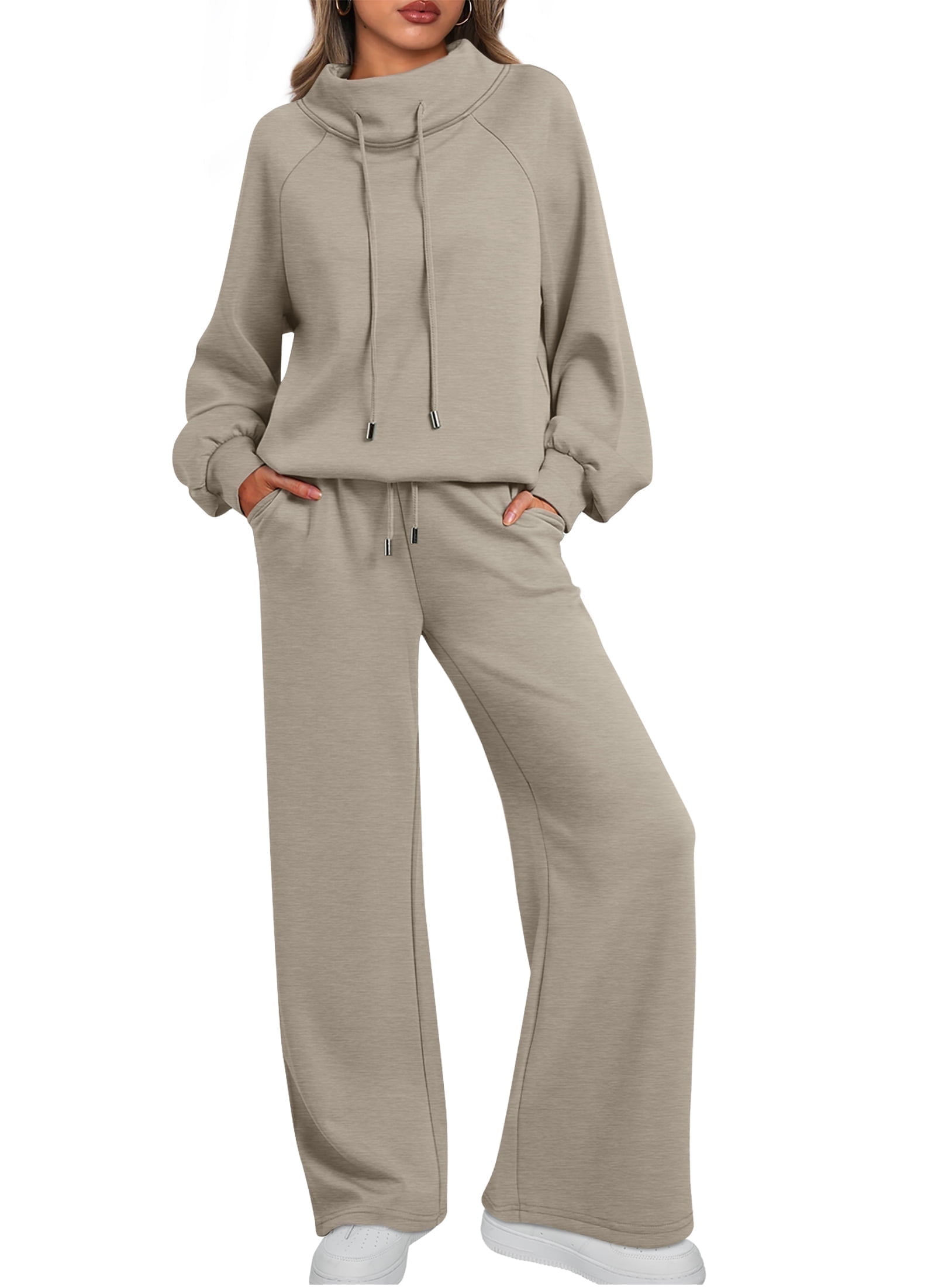 SUNBS 2 Piece Outfits Women Sweatsuits Drawstring Sweatshirt Lounge Sets 2025 Fall Wide Leg Sweatpants Tracksuit with Pockets