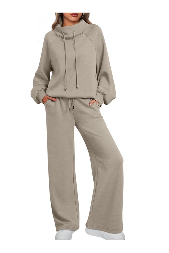 2 Piece Outfits Women Sweatsuits Drawstring Sweatshirt Lounge Sets 2025 Fall Wide Leg Sweatpants Tracksuit with Pockets