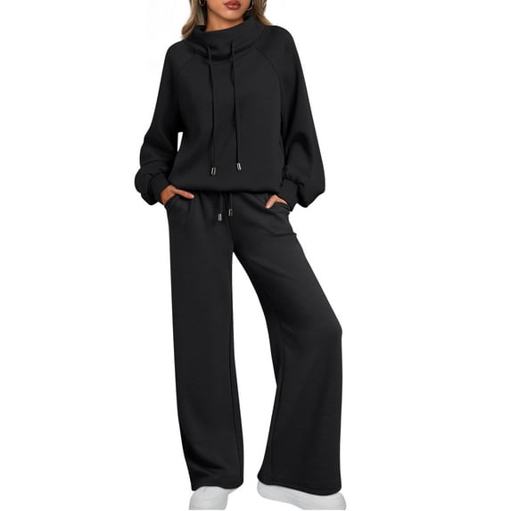 SUNBS 2 Piece Outfits Women Sweatsuits Drawstring Sweatshirt Lounge Sets 2025 Fall Wide Leg Sweatpants Tracksuit with Pockets