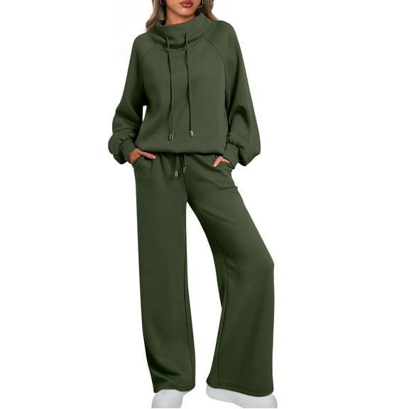 SUNBS 2 Piece Outfits Women Sweatsuits Drawstring Sweatshirt Lounge Sets 2025 Fall Wide Leg Sweatpants Tracksuit with Pockets