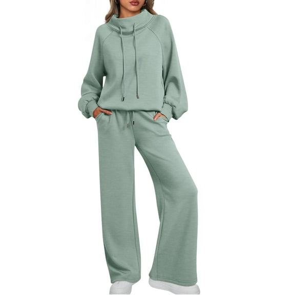 SUNBS 2 Piece Outfits Women Sweatsuits Drawstring Sweatshirt Lounge Sets 2025 Fall Wide Leg Sweatpants Tracksuit with Pockets