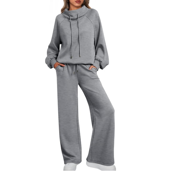 SUNBS Lounge Sets for Women Sweatsuits 2 Piece Outfits 2025 Fall Drawstring Sweatshirt Wide Leg Sweatpants Tracksuit