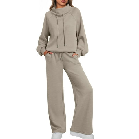 2 Piece Outfits Women Sweatsuits Drawstring Sweatshirt Lounge Sets 2025 Fall Wide Leg Sweatpants Tracksuit with Pockets