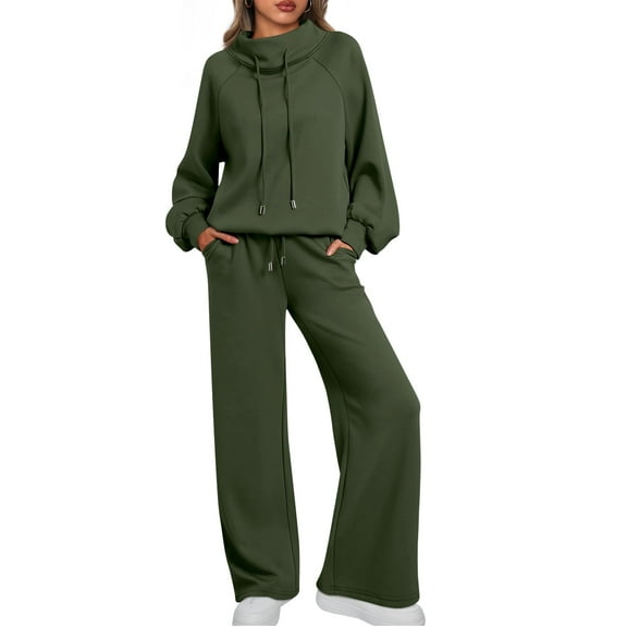 SUNBS 2 Piece Outfits Women Sweatsuits Drawstring Sweatshirt Lounge Sets 2025 Fall Wide Leg Sweatpants Tracksuit with Pockets