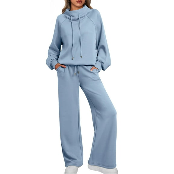 SUNBS 2 Piece Outfits Women Sweatsuits Drawstring Sweatshirt Lounge Sets 2025 Fall Wide Leg Sweatpants Tracksuit with Pockets