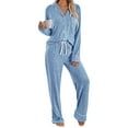 thumbnail image 1 of SUNBS Two Piece Womens Pajama Sets Lounge Sets for Womens Button Down Long Sleeve Shirts Drawstring Pants with Pockets, 1 of 7