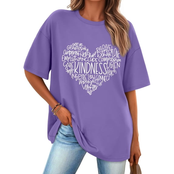SUNBS Oversized Graphic Tees for Women - Love Heart Casual T Shirts for Women Round Neck Tops