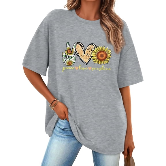SUNBS Oversized Graphic Tees for Women - Sunflower Casual T Shirts for Women Round Neck Tops