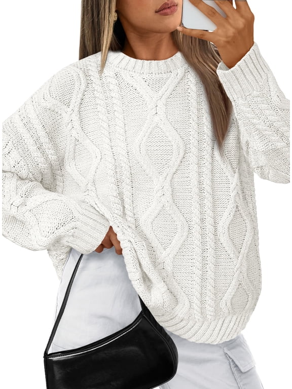 Oversized Sweaters for Women Cable Knit Crewneck Pullover Casual Long Sleeve Top Fall Womens Clothes