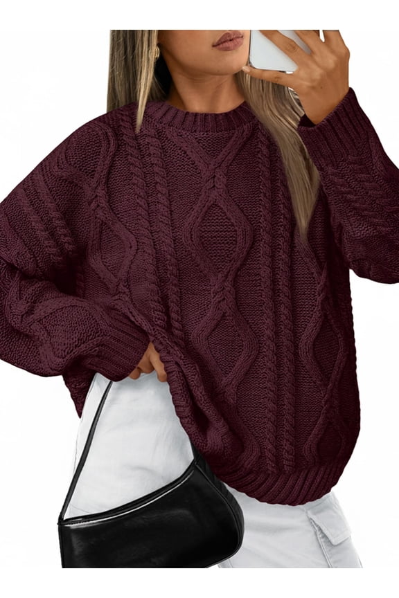Oversized Sweaters for Women Cable Knit Crewneck Pullover Casual Long Sleeve Top Fall Womens Clothes