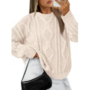 SUNBS Oversized Sweaters for Women Cable Knit Crewneck Pullover Casual Long Sleeve Top Fall Womens Clothes