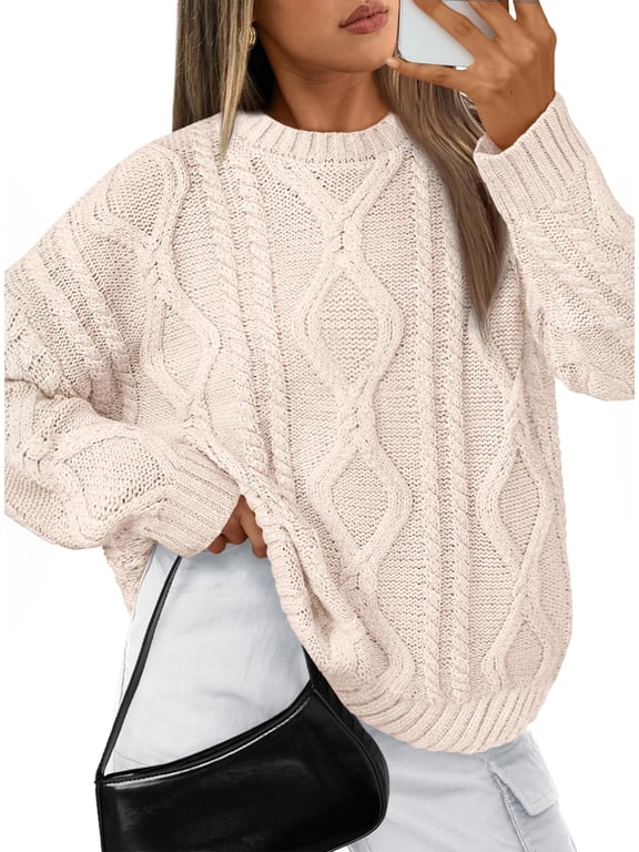 Oversized Sweaters for Women Cable Knit Crewneck Pullover Casual Long Sleeve Top Fall Womens Clothes