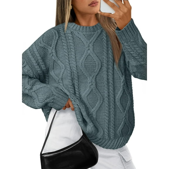 SUNBS Oversized Sweaters for Women Cable Knit Crewneck Pullover Casual Long Sleeve Top Fall Womens Clothes