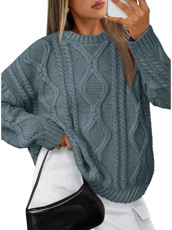 Oversized Sweaters for Women Cable Knit Crewneck Pullover Casual Long Sleeve Top Fall Womens Clothes