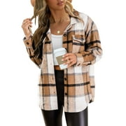 SUNBS Plaid Flannel Shackets for Women Long Sleeve Button Down Shirts Fall Coats Fashion Jackets