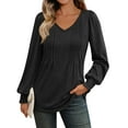 thumbnail image 1 of SUNBS Pleated Blouses for Women Long Sleeve Shirts Dressy Tunic Tops Crewneck Trendy Clothes, 1 of 8