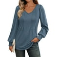 thumbnail image 1 of SUNBS Pleated Blouses for Women Long Sleeve Shirts Dressy Tunic Tops Crewneck Trendy Clothes, 1 of 8
