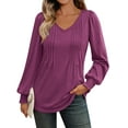 thumbnail image 1 of SUNBS Pleated Blouses for Women Long Sleeve Shirts Dressy Tunic Tops Crewneck Trendy Clothes, 1 of 8