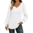 thumbnail image 1 of SUNBS Pleated Blouses for Women Long Sleeve Shirts Dressy Tunic Tops Crewneck Trendy Clothes, 1 of 8